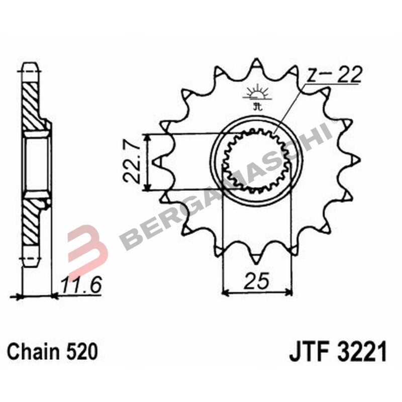 PIGNONE TRASMISSIONE PER MOTO JT 3221 Z11 JTF3221.11 11 DENTI ACCIAIO PASSO 520