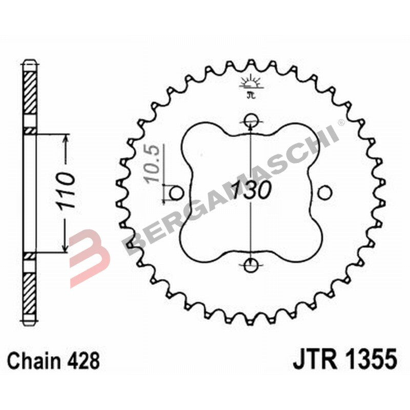 CORONA PER TRASMISSIONE MOTO JT 1355 Z48 JTR1355.48 48 DENTI ACCIAIO PASSO 428