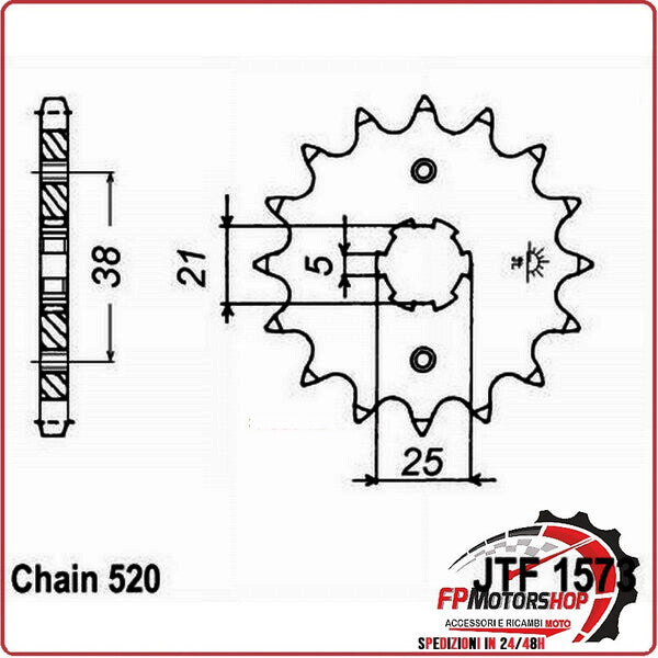PIGNONE TRASMISSIONE PER MOTO JT 1573 Z14 JTF1573.14 14 DENTI ACCIAIO PASSO 520