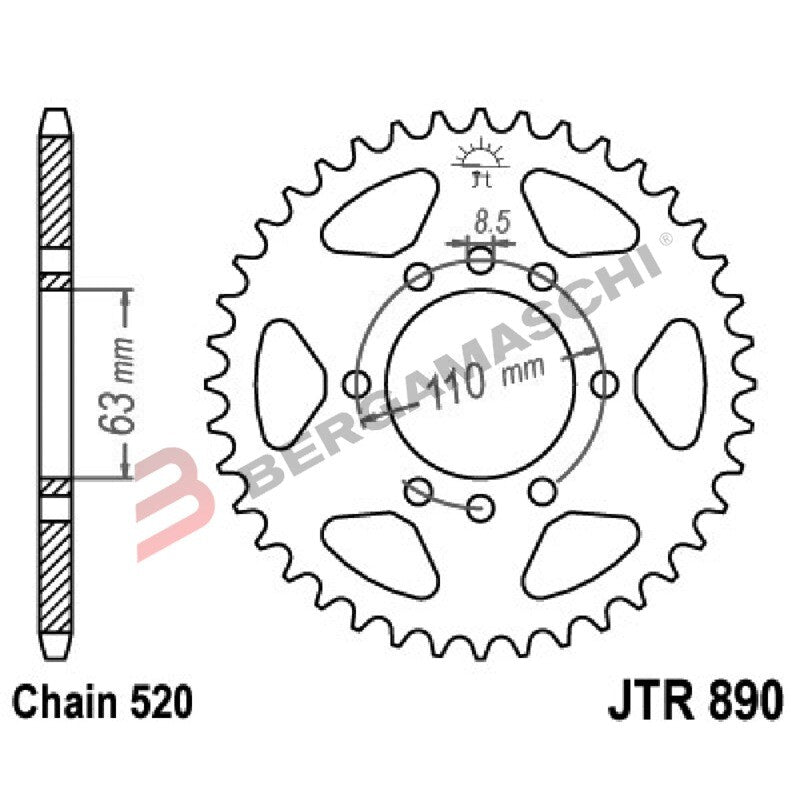 CORONA PER TRASMISSIONE MOTO JT 890 Z45 ZBK ZINCATA NERA JTR890.45ZBK KTM