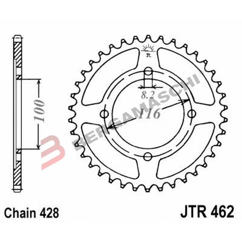CORONA PER TRASMISSIONE MOTO JT 462 Z49 JTR462.49 49 DENTI ACCIAIO PASSO 428