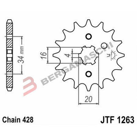 PIGNONE TRASMISSIONE PER MOTO JT 1263 Z16 JTF1263.16 16 DENTI ACCIAIO PASSO 428