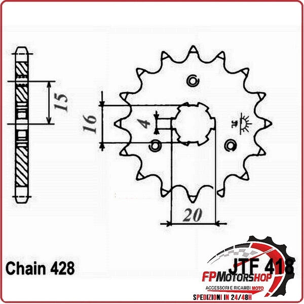 PIGNONE TRASMISSIONE PER MOTO JT 418 Z14 JTF418.14 14 DENTI ACCIAIO PASSO 428