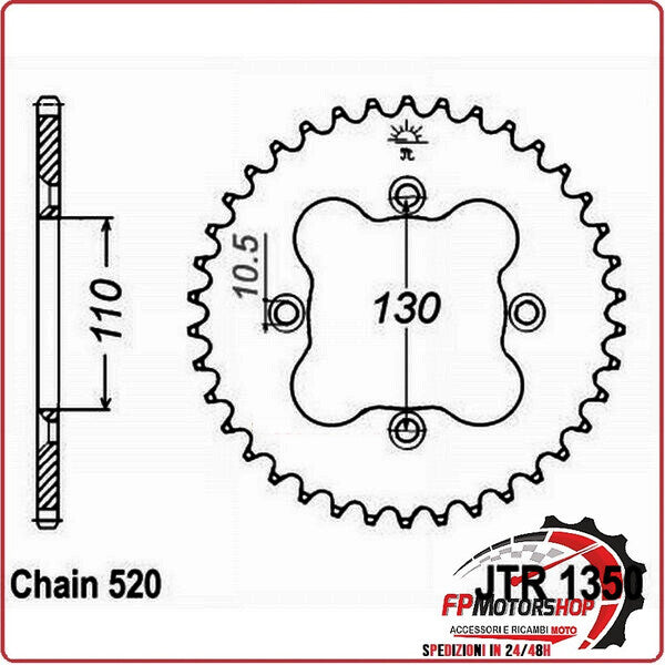 CORONA PER TRASMISSIONE MOTO JT 1350 Z38 JTR1350.38 38 DENTI ACCIAIO PASSO 520
