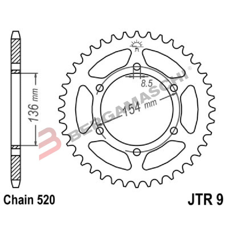 CORONA PER TRASMISSIONE MOTO JT 9 Z47 JTR9.47 47 DENTI ACCIAIO PASSO 520