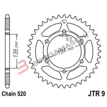 CORONA PER TRASMISSIONE MOTO JT 9 Z47 JTR9.47 47 DENTI ACCIAIO PASSO 520