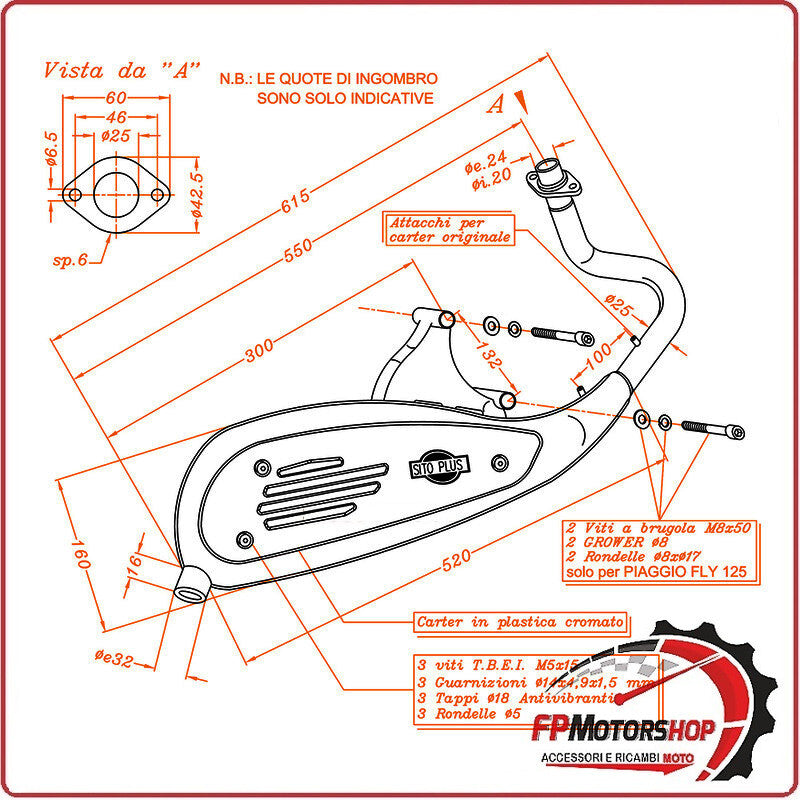 MARMITTA SILENZIATORE TERMINALE DI SCARICO SITO PER PIAGGIO LIBERTY 125/150/200
