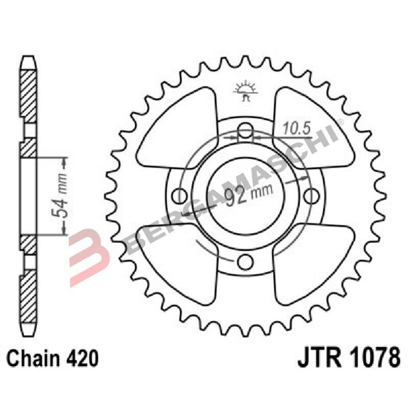 CORONA PER TRASMISSIONE MOTO JT 1078 Z60 JTR1078.60 60 DENTI ACCIAIO PASSO 420