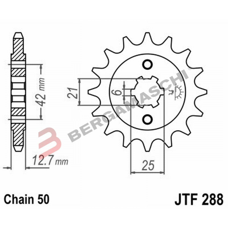 PIGNONE TRASMISSIONE PER MOTO JT 288 Z16 JTF288.16 16 DENTI ACCIAIO PASSO 530