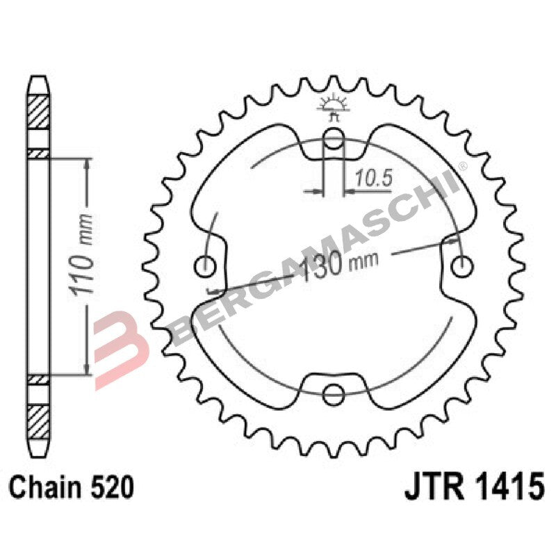 CORONA PER TRASMISSIONE MOTO JT 1415 Z38 JTR1415.38 38 DENTI ACCIAIO PASSO 520