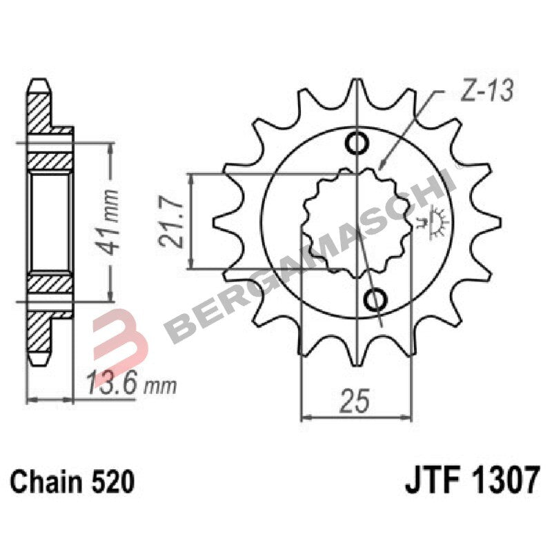 PIGNONE TRASMISSIONE PER MOTO JT 1307 Z15 JTF1307.15 15 DENTI ACCIAIO PASSO 520