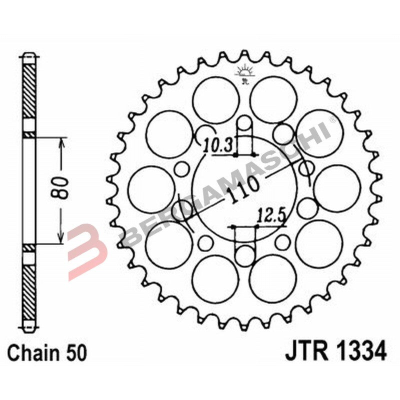 CORONA PER TRASMISSIONE MOTO JT 1334 Z46 JTR1334.46 46 DENTI ACCIAIO PASSO 530