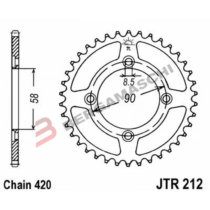 CORONA PER TRASMISSIONE MOTO JT 212 Z34 JTR212.34 34 DENTI ACCIAIO PASSO 420