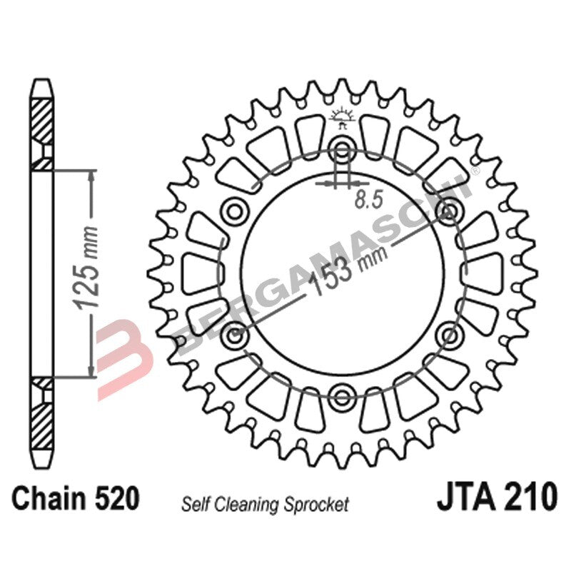 CORONA PER TRASMISSIONE MOTO ALL.7075T6 JTA 210 Z52 BLK JTA210.52BLK 52 DENTI
