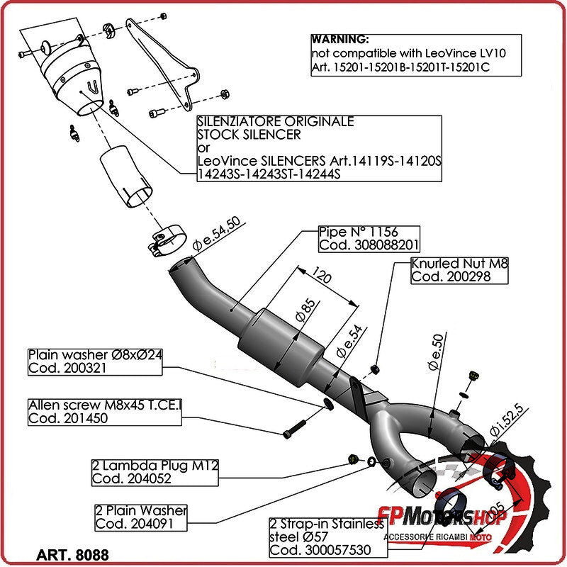 RACCORDO ELIMINA CATALIZZATORE PER YAMAHA YZF-R1 15- LEOVINCE 8088 NON OMOLOGATO