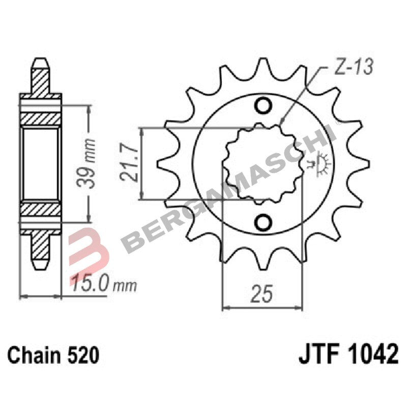 PIGNONE TRASMISSIONE PER MOTO JT 1042 Z14 JTF1042.14 14 DENTI ACCIAIO PASSO 520