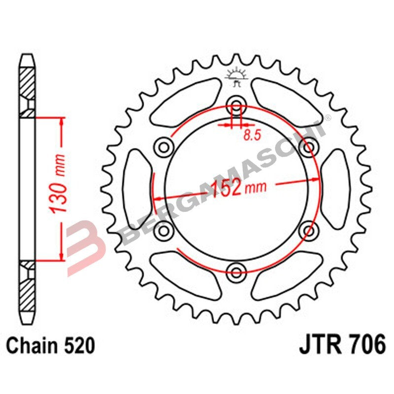 CORONA PER TRASMISSIONE MOTO JT 706 Z48 JTR706.48 48 DENTI ACCIAIO PASSO 520