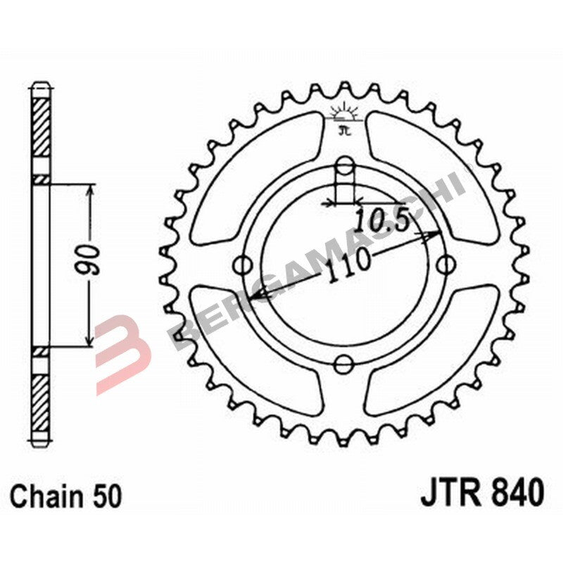 CORONA PER TRASMISSIONE MOTO JT 840 Z38 JTR840.38 38 DENTI ACCIAIO PASSO 530