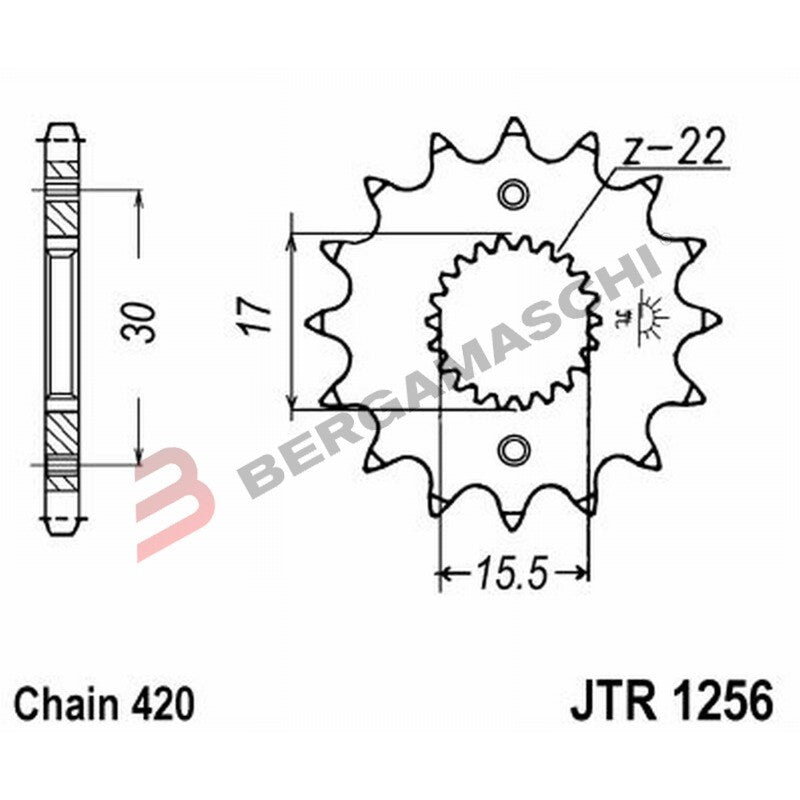 PIGNONE TRASMISSIONE PER MOTO JT 1256 Z15 JTF1256.15 15 DENTI ACCIAIO PASSO 420