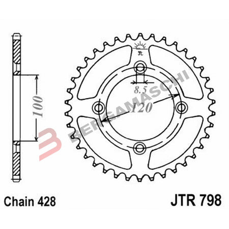CORONA PER TRASMISSIONE MOTO JT 798 Z50 JTR798.50 50 DENTI ACCIAIO PASSO 428