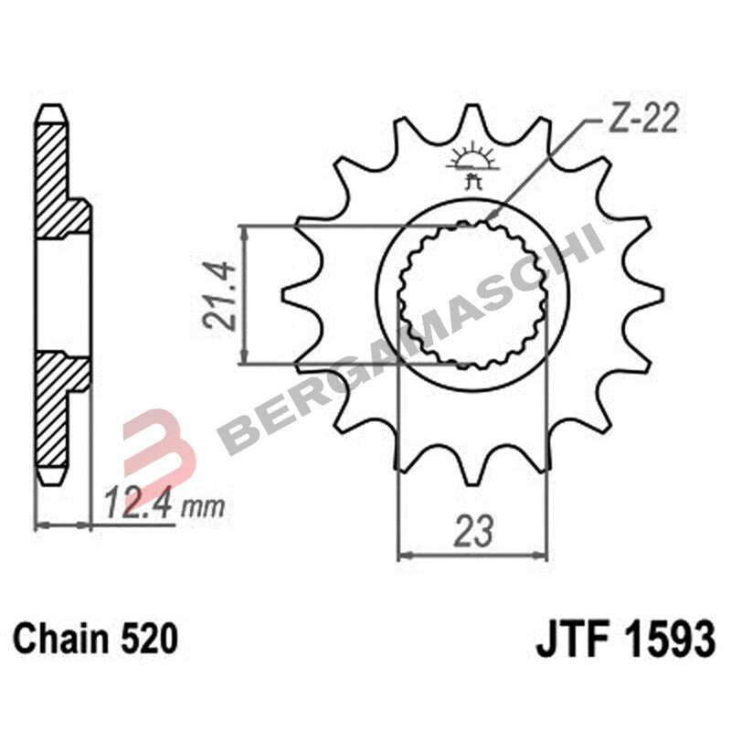 PIGNONE TRASMISSIONE PER MOTO JT 1593 Z14 JTF1593.14 14 DENTI ACCIAIO PASSO 520