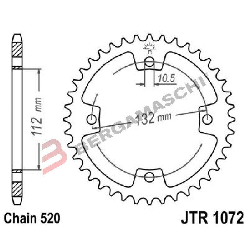 CORONA PER TRASMISSIONE MOTO JT 1072 Z38 JTR1072.38 38 DENTI ACCIAIO PASSO 520
