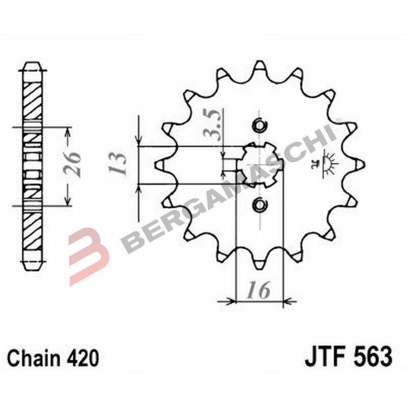 PIGNONE TRASMISSIONE PER MOTO JT 563 Z13 JTF563.13 13 DENTI ACCIAIO PASSO 420