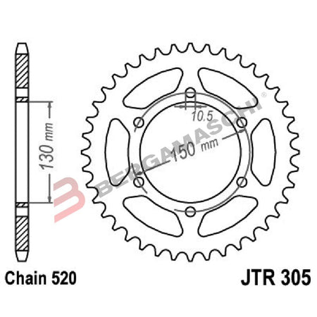 CORONA PER TRASMISSIONE MOTO JT 305 Z46 ZBK ZINCATA NERA JTR305.46ZBK 46 DENTI