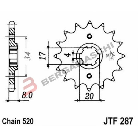 PIGNONE TRASMISSIONE PER MOTO JT 287 Z15 JTF287.15 15 DENTI ACCIAIO PASSO 520