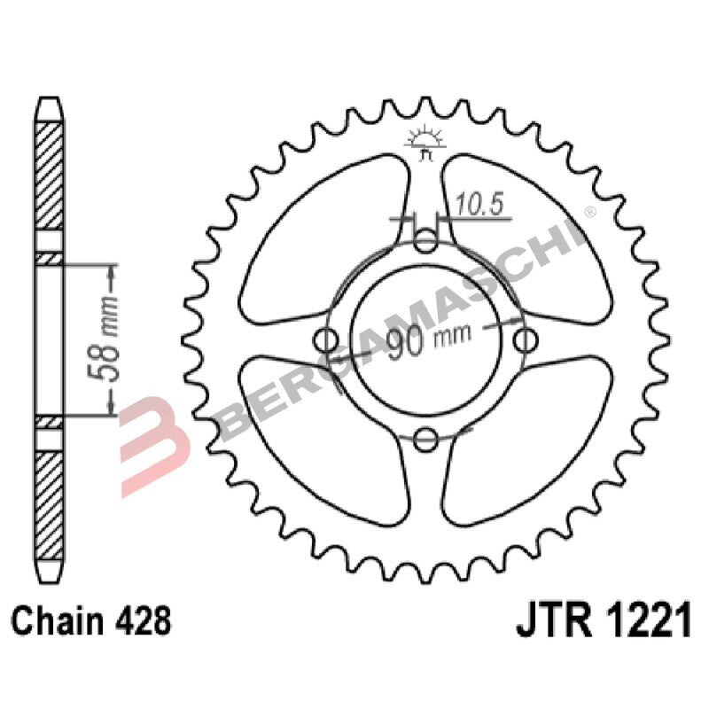 CORONA PER TRASMISSIONE MOTO JT 1221 Z44 JTR1221.44 44 DENTI ACCIAIO PASSO 428