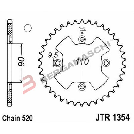 CORONA PER TRASMISSIONE MOTO JT 1354 Z38 JTR1354.38 38 DENTI ACCIAIO PASSO 520