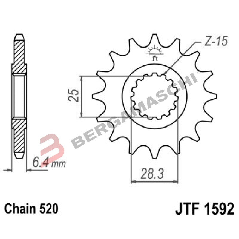 PIGNONE TRASMISSIONE PER MOTO JT 1592 Z16 JTF1592.16 16 DENTI ACCIAIO PASSO 520