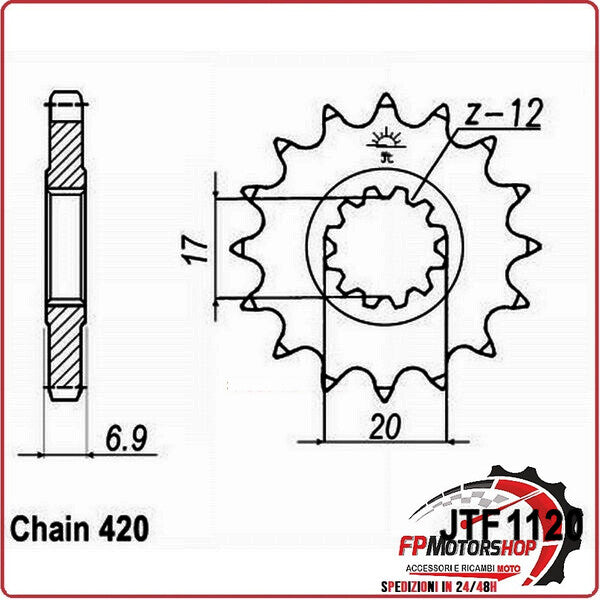 PIGNONE TRASMISSIONE PER MOTO JT 1120 Z14 JTF1120.14 14 DENTI ACCIAIO PASSO 420