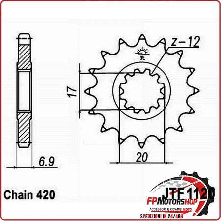 PIGNONE TRASMISSIONE PER MOTO JT 1120 Z14 JTF1120.14 14 DENTI ACCIAIO PASSO 420