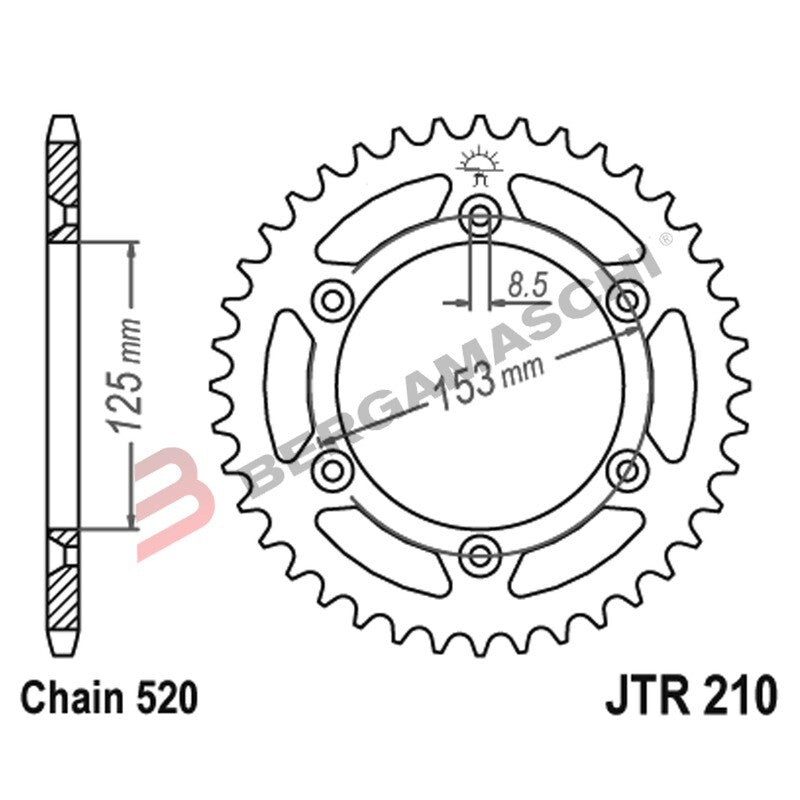 CORONA PER TRASMISSIONE MOTO JT 210 Z52 SC JTR210.52SC 52 DENTI ACCIAIO 