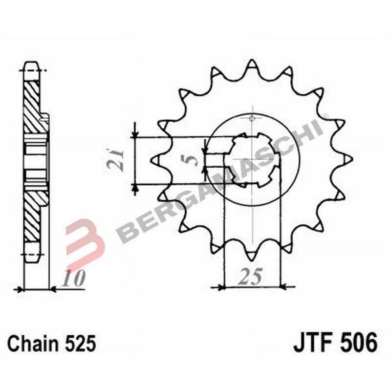 PIGNONE TRASMISSIONE PER MOTO JT 506 Z14 JTF506.14 14 DENTI ACCIAIO PASSO 525