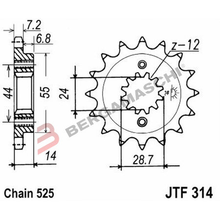 PIGNONE TRASMISSIONE PER MOTO JT 314 Z16 JTF314.16 16 DENTI ACCIAIO PASSO 525