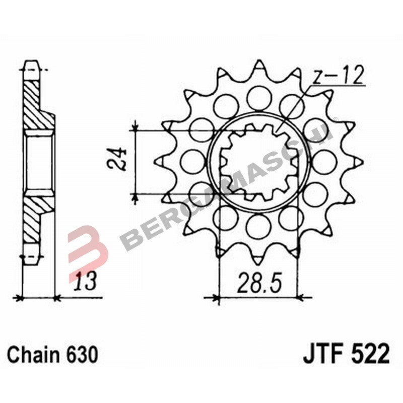 PIGNONE TRASMISSIONE PER MOTO JT 522 Z15 JTF522.15 15 DENTI ACCIAIO PASSO 630