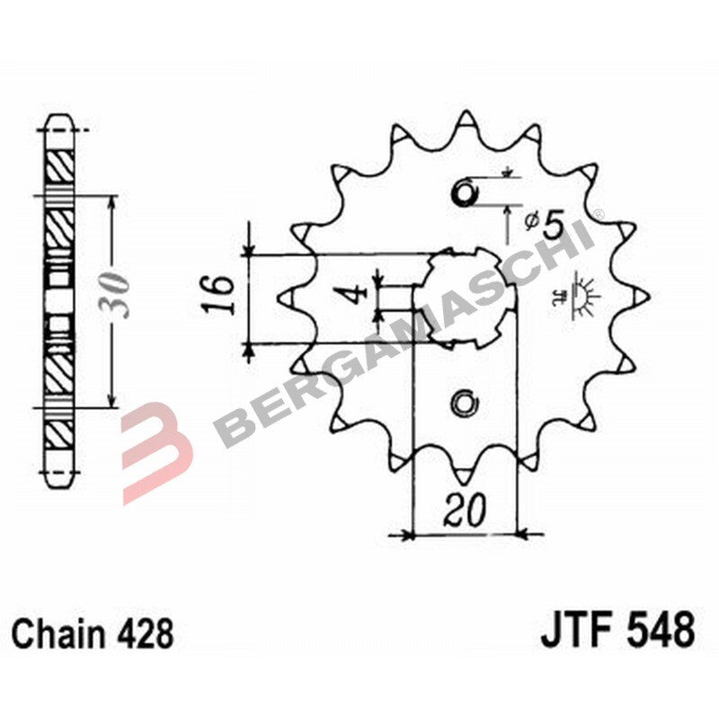PIGNONE TRASMISSIONE PER MOTO JT 548 Z14 JTF548.14 14 DENTI ACCIAIO PASSO 428