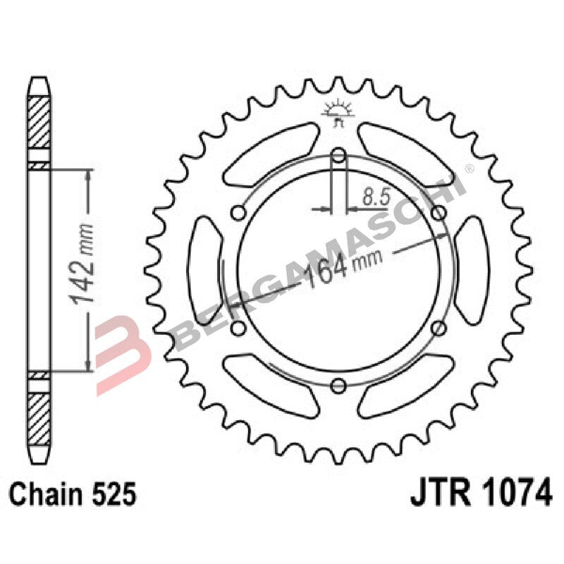 CORONA PER TRASMISSIONE MOTO JT 1074 Z44 JTR1074.44 44 DENTI ACCIAIO PASSO 525