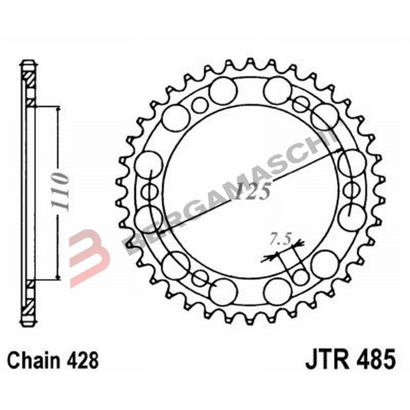 CORONA PER TRASMISSIONE MOTO JT 485 Z46 JTR485.46 46 DENTI ACCIAIO PASSO 428