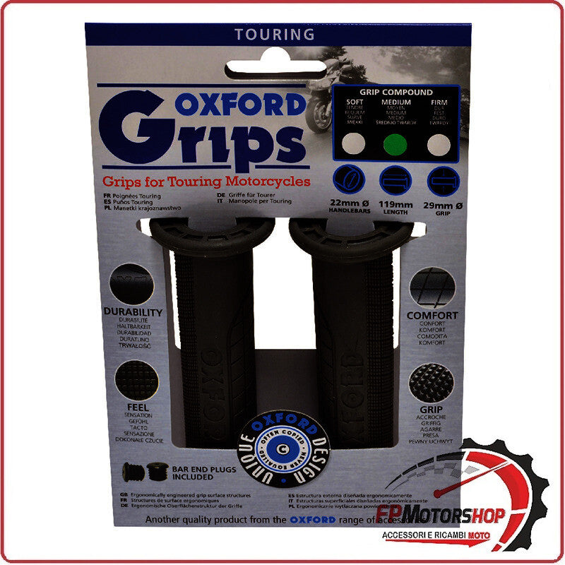 COPPIA MANOPOLE MANUBRIO TOURING UNIVERSALI PER MOTO 22mm OXFORD OX604