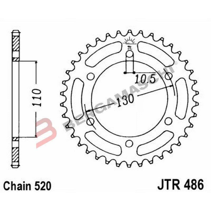 CORONA PER TRASMISSIONE MOTO JT 486 Z44 JTR486.44 44 DENTI ACCIAIO PASSO 520