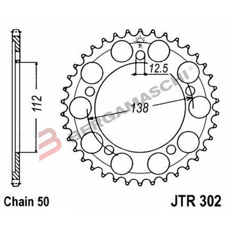 CORONA PER TRASMISSIONE MOTO JT 302 Z42 JTR302.42 42 DENTI ACCIAIO PASSO 530