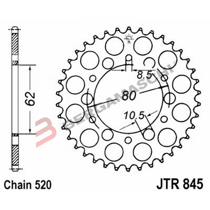 CORONA PER TRASMISSIONE MOTO JT 845 Z49 JTR845.49 49 DENTI ACCIAIO PASSO 520