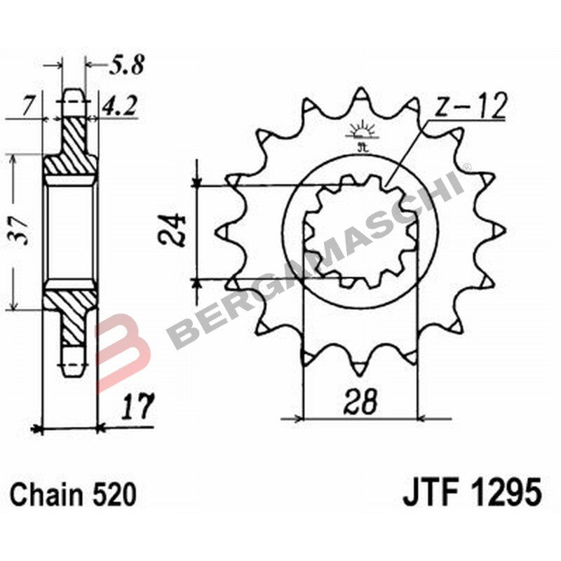 PIGNONE TRASMISSIONE PER MOTO JT 1295 Z15 JTF1295.15 15 DENTI ACCIAIO PASSO 520