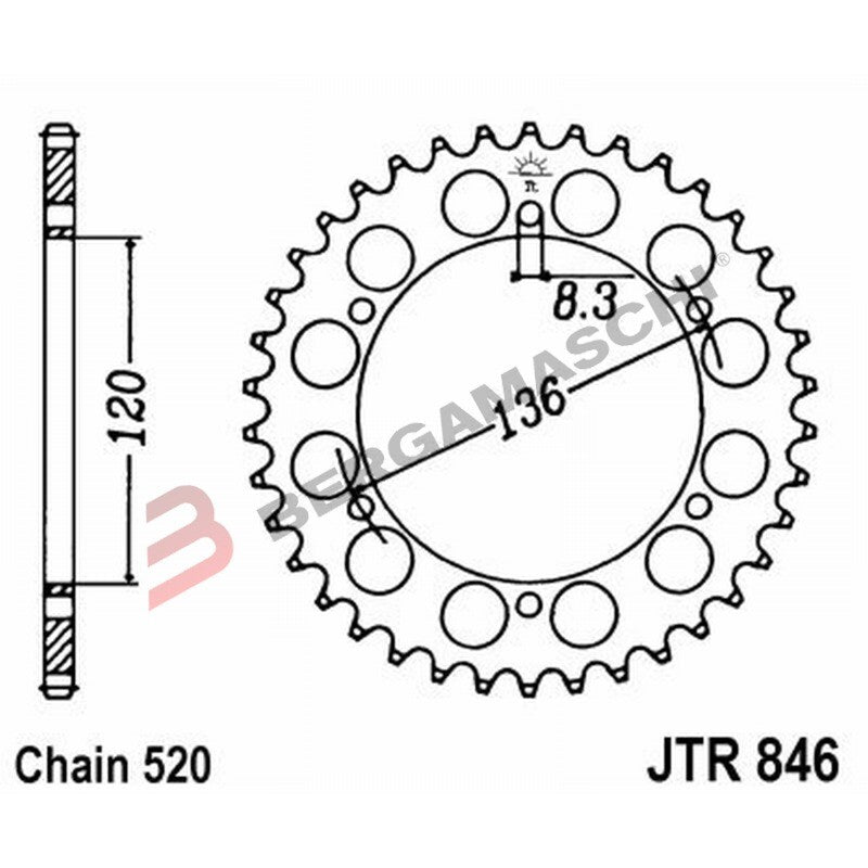 CORONA PER TRASMISSIONE MOTO JT 846 Z39 JTR846.39 39 DENTI ACCIAIO PASSO 520