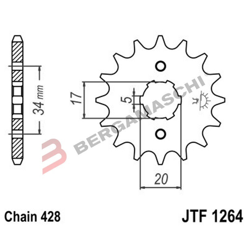 PIGNONE TRASMISSIONE PER MOTO JT 1264 Z14 JTF1264.14 14 DENTI ACCIAIO PASSO 428