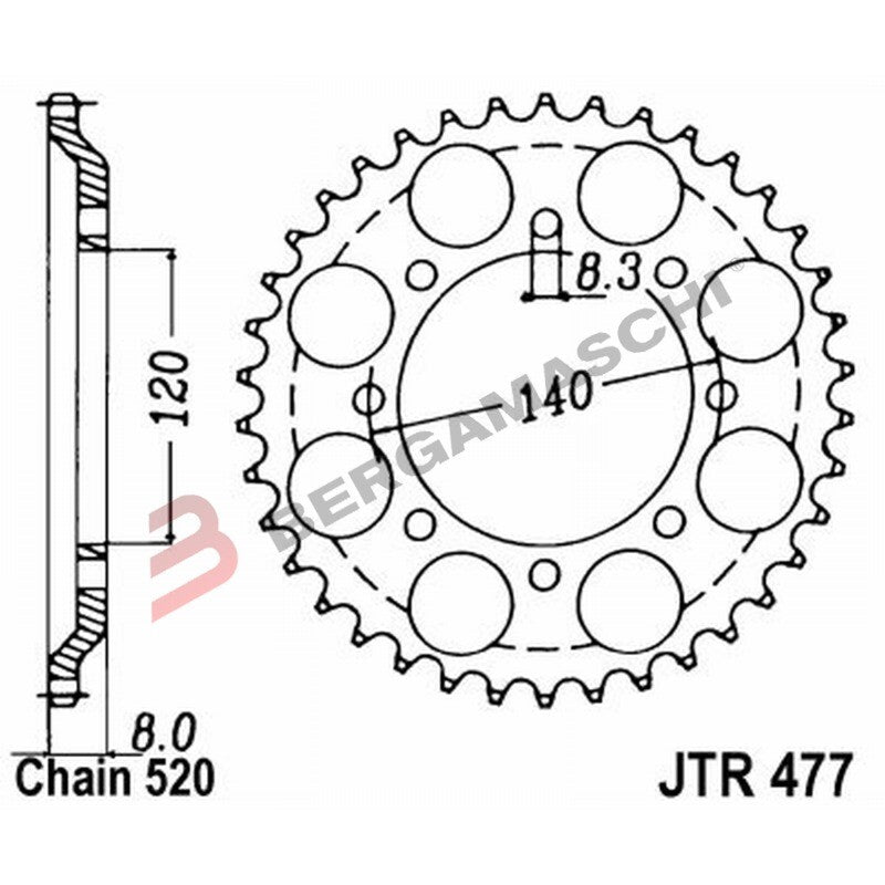 CORONA PER TRASMISSIONE MOTO JT 477 Z43 JTR477.43 43 DENTI ACCIAIO PASSO 520