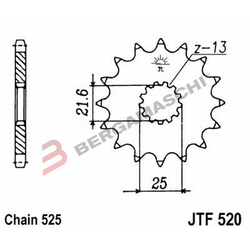 PIGNONE TRASMISSIONE PER MOTO JT 520 Z16 RB AMMORTIZZATO JTF520.16RB 16 DENTI